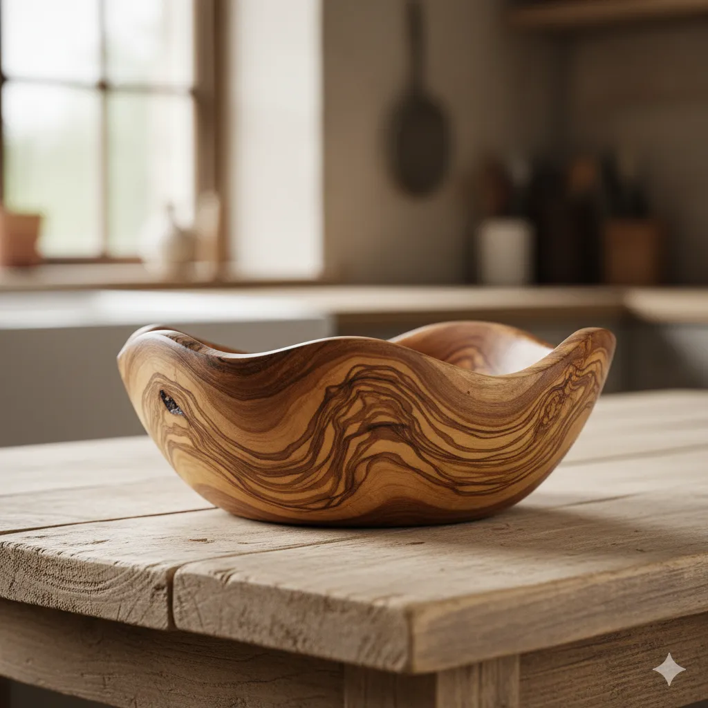 Wooden bowl with natural grain